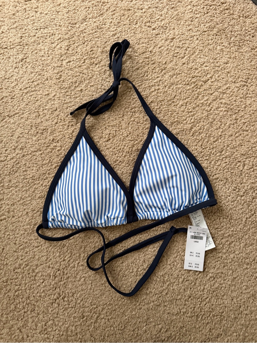 Hollister Blue & White Striped Triangle Bikini Top